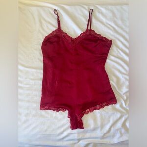 Elegant Red Lace Trimmed Bodysuit